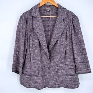 J. Jill Tweed Purple Snap Front 3/4 Sleeve Pockets Jacket Blazer Sz 22 Cottage